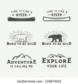 Set of vintage camping outdoor and adventure logos, badges, labels, emblems, marks and design elements. Graphic Art. Vector Illustration.

