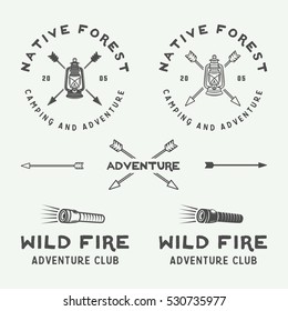 Set of vintage camping outdoor and adventure logos, badges, labels, emblems, marks and design elements. Graphic Art. Vector Illustration.

