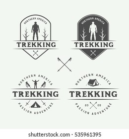 Set of vintage camping outdoor and adventure logos, badges, labels, emblems, marks and design elements. Graphic Art. Vector Illustration.

