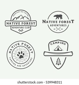 Set of vintage camping outdoor and adventure logos, badges, labels, emblems, marks and design elements. Graphic Art. Vector Illustration.

