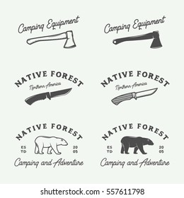 Set of vintage camping outdoor and adventure logos, badges, labels, emblems, marks and design elements. Graphic Art. Vector Illustration.


