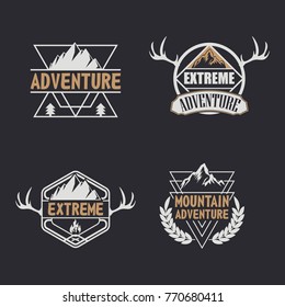 Set of vintage camping, outdoor adventure emblems. Vector retro labels. Logo design templates. 