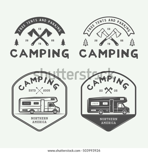 Set of vintage camping outdoor and
adventure logos, badges, labels, emblems, marks and design
elements. Graphic Art. Vector
Illustration.

