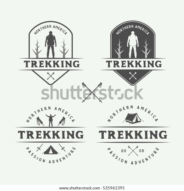 Set of vintage camping outdoor and\
adventure logos, badges, labels, emblems, marks and design\
elements. Graphic Art. Vector\
Illustration.\
\
