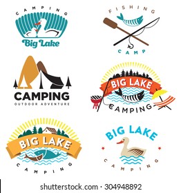 Set of vintage camping and outdoor logo's, emblems, labels design and elements. Vector.