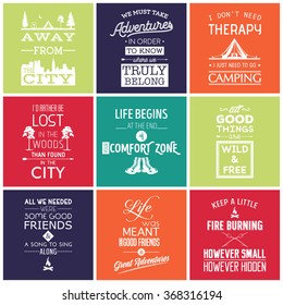 Set Of Vintage Camping Typographic Quotes