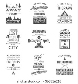 Set Of Vintage Camping Typographic Quotes