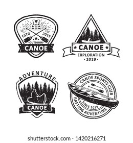 Set of vintage canoe badges labels, emblems and logo