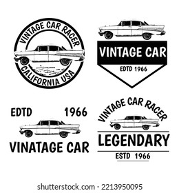 set of vintage car labels and badges