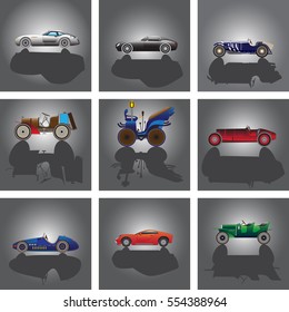 Set of vintage car.  Retro car.  Vector illustration.
