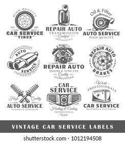 Set Vintage Car Service Labels Templates Stock Vector Royalty Free Shutterstock