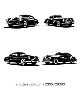 Set of vintage car silhouettes on white background. Vector illustration