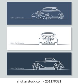 Set of vintage car silhouettes. Retro car in three angles. Vector illustration