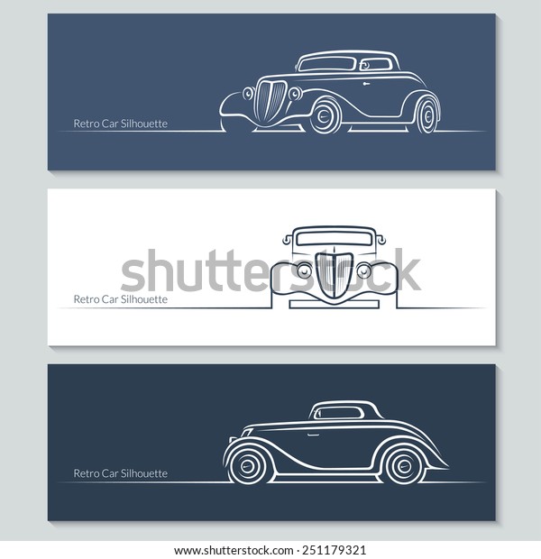 Set of vintage car silhouettes. Retro car in\
three angles. Vector\
illustration