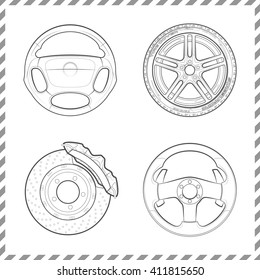 set of vintage car symbols. Car service and car sale retro labels and icons. Vintage collection of car related signs and symbols with various design elements, ribbons and emblems.
