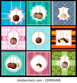 Set of vintage card with chocolate apple Retro style