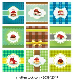 Set of Vintage set card with cupcake