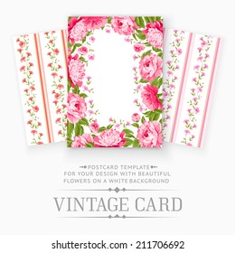 Set of Vintage card design with flowers and petals. Vector illustration.