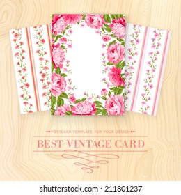 Set of Vintage card design with flowers and petals. Vector illustration.