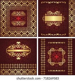 Set of vintage cards with baroque elements and seamless backgrounds        
