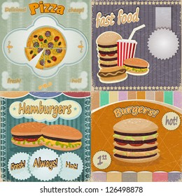 Set of vintage cards - fast food ads - with the image food