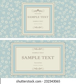 set of vintage cards with floral pattern on blue background