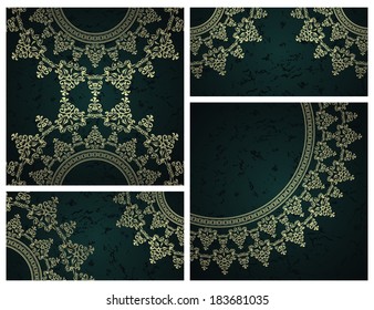 Set of vintage cards with frames. Grunge background      