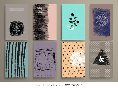 Set of Vintage  Cards with Hipster Textures. Retro Patterns for Covers, Placards, Posters, Flyers, Poatcards and Banner Designs.