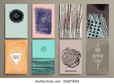 Set of Vintage  Cards with Hipster Textures. Retro Patterns for Covers, Placards, Posters, Flyers, Poatcards and Banner Designs.