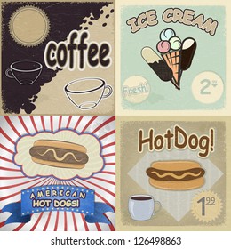 Set of vintage cards with the image of fast food