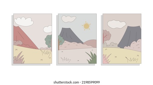 set of vintage cards with landscapes