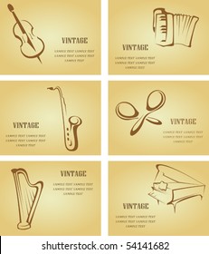 Set of vintage cards with musical instruments for design. Jpeg version also available in gallery