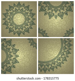 Set of vintage cards. Seamless background with swirls            