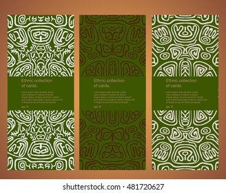 Set of Vintage cards in tribal, Indian, ethnic, Aztec, Mayan style.