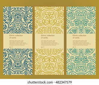 Set of Vintage cards in tribal, Indian, ethnic, Aztec, Mayan style.