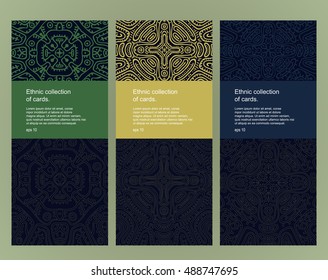 Set of Vintage cards in tribal, Indian, ethnic, Aztec, Mayan style.