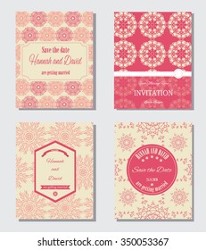 Set of vintage cards or wedding invitations and announcements with elegant floral background. Vector Illustration