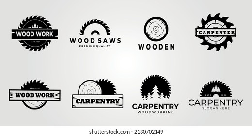 set vintage carpentry Circular saw logo design template for  company