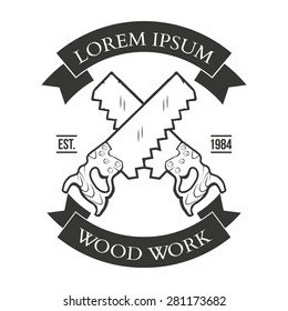 Set of vintage carpentry hand tools, repair service, labels and design elements vector illustration