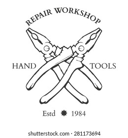 Set of vintage carpentry hand tools, repair service, labels and design elements vector illustration