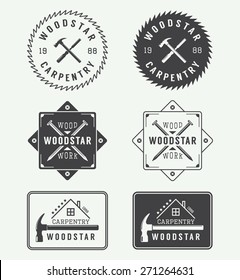 Set Of Vintage Carpentry Labels, Emblems, Badges And Logo