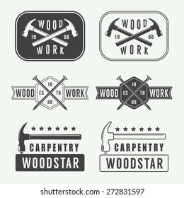 Set of vintage carpentry labels, emblems and logo