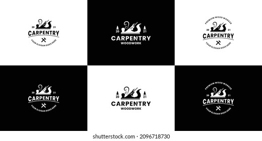 conjunto de vectores vintage de diseño de logotipo carpintero