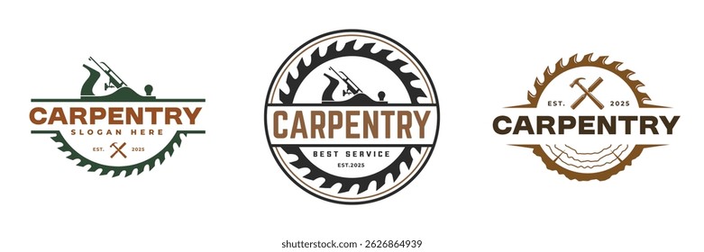 set vintage carpentry logo vector illustration badge design