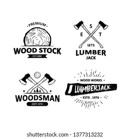 Set of vintage carpentry and mechanic labels, emblems and logo