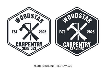 Set of vintage carpentry and mechanic labels, emblems logo design vector template
