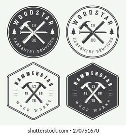 Set of vintage carpentry and mechanic labels, emblems and logo