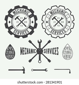 Set of vintage carpentry and mechanic labels, emblems and logo