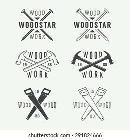 Set of vintage carpentry and mechanic labels, emblems and logo
