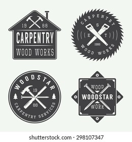 Set of vintage carpentry and mechanic labels, emblems and logo